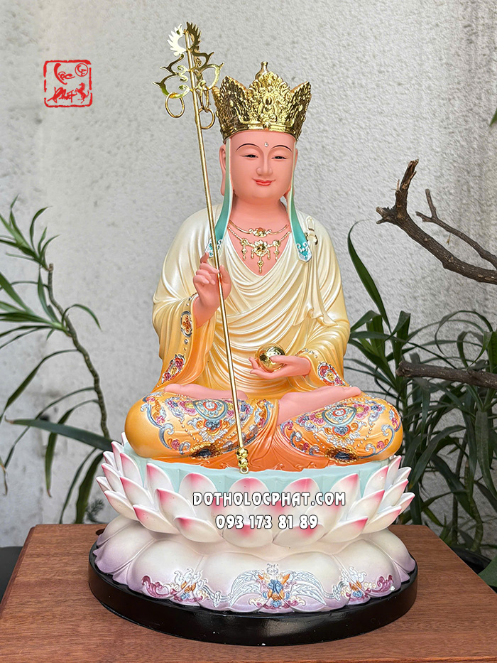 Tượng Địa Tạng Vương Bồ Tát composite áo vàng đế sen hồng