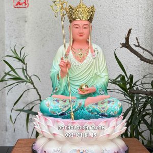 Tượng Địa Tạng Vương Bồ Tát composite áo xanh đế sen hồng