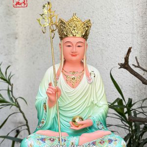Tượng Địa Tạng Vương Bồ Tát composite áo xanh đế sen hồng