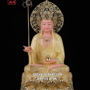 Tượng Địa Tạng Vương Bồ Tát Thạch Anh Đế Sen Viền Vàng Hào Quang DT-072