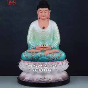 Tượng Phật A Di Đà áo xanh đế sen hồng bằng composite