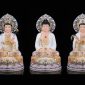 Tượng Tây Phương trắng vàng viền hoa đế sen viền vàng có hào quang