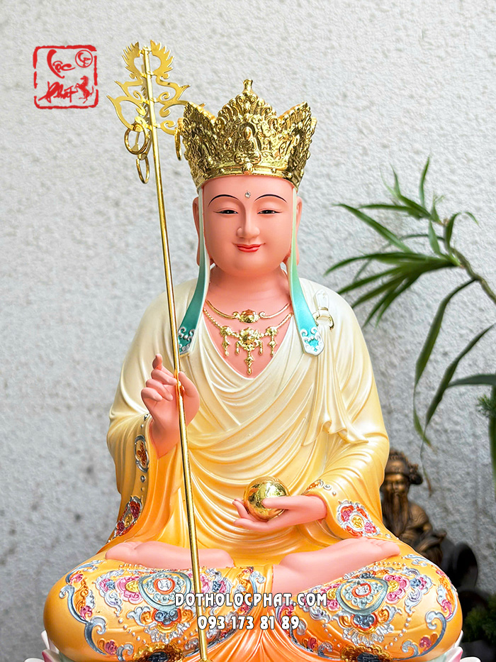 Tượng Ta Bà Tam Thánh áo trắng vàng đế sen hồng bằng composite