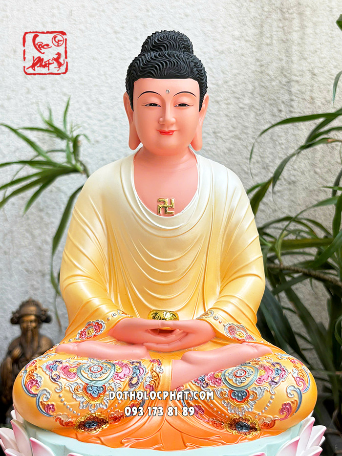 Tượng Ta Bà Tam Thánh áo trắng vàng đế sen hồng bằng composite