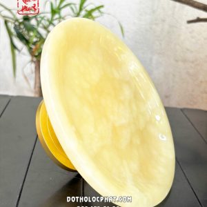 Dĩa trái cây thờ cúng đá ngọc vàng chân hợp kim màu đồng