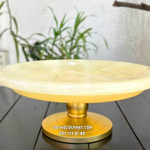 Dĩa trái cây thờ cúng đá ngọc vàng chân hợp kim màu vàng đồng