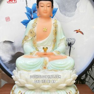 Tượng Phật A Di Đà Áo Trắng Xanh Viền Nạm Ngọc ADD-054