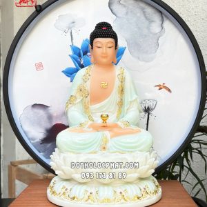 Tượng Phật A Di Đà Áo Trắng Xanh Viền Nạm Ngọc ADD-054