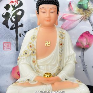 Tượng Phật A Di Đà Áo Trắng Viền Vàng Nạm Ngọc ADD-055