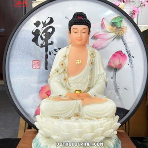 Tượng Phật A Di Đà Áo Trắng Viền Vàng Nạm Ngọc ADD-055