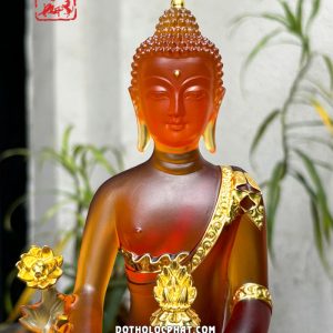Tượng Phật Dược Sư Lưu Ly màu hổ phách viền vàng đẹp