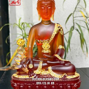 Tượng Phật Dược Sư Lưu Ly màu hổ phách viền vàng đẹp