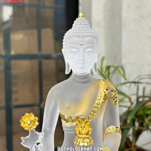 Tượng Phật Dược Sư lưu ly trắng viền vàng
