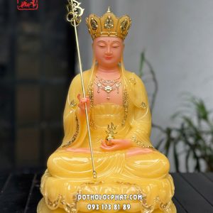 Tượng Địa Tạng Vương Bồ Tát thạch anh viền vàng áo rũ