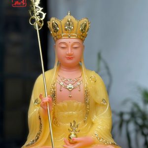 Tượng Địa Tạng Vương Bồ Tát thạch anh viền vàng áo rũ