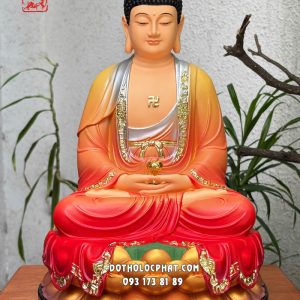 Tượng Phật A Di Đà composite áo đỏ đế sen vàng