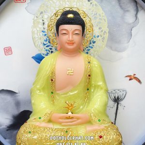 Tượng Phật Dược Sư thạch ngọc hào quang áo rũ đế sen