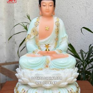 Tượng Phật Dược Sư xanh ngọc viền vàng nạm ngọc