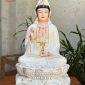 Tượng Quan Âm Bồ Tát sứ trắng viền vàng đế sen đắp nổi