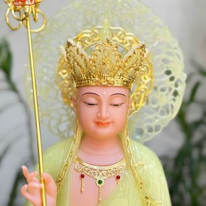Tượng Địa Tạng Vương Bồ Tát viền vàng nạm ngọc hào quang lá đề