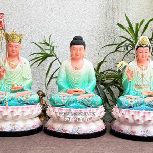 Tượng Ta Bà Tam Thánh composite xanh đế sen nở