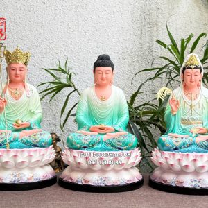 Tượng Ta Bà Tam Thánh composite xanh đế sen nở