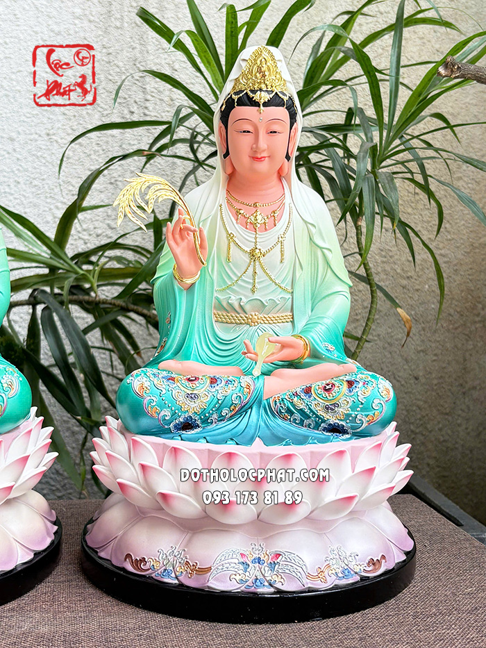 Tượng Ta Bà Tam Thánh composite xanh đế sen nở