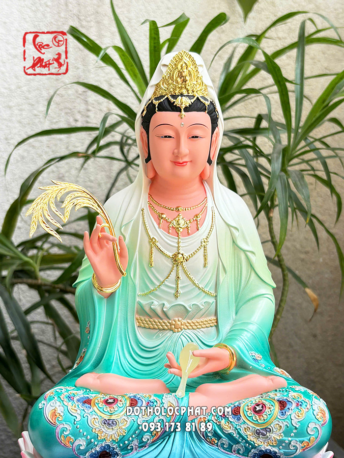 Tượng Ta Bà Tam Thánh composite xanh đế sen nở