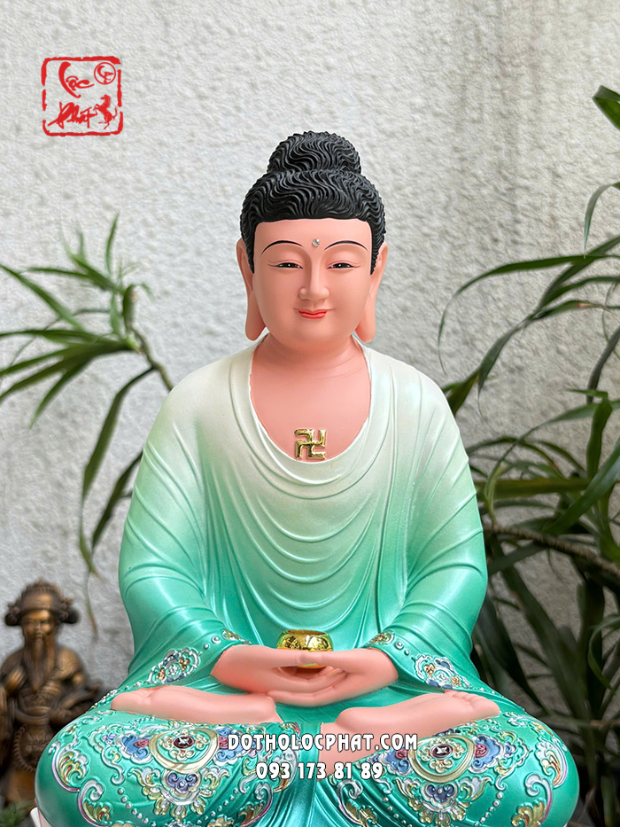 Tượng Ta Bà Tam Thánh composite xanh đế sen nở