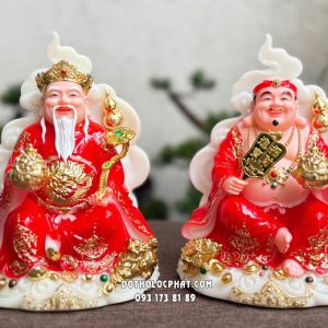 Tượng Thần Tài Ông Địa hũ vàng mây hồ lô đá đỏ