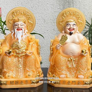 Tượng Ông Địa Thần Tài thạch anh hào quang lưỡng long tranh châu