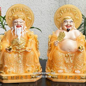 Tượng Ông Địa Thần Tài thạch anh hào quang lưỡng long tranh châu