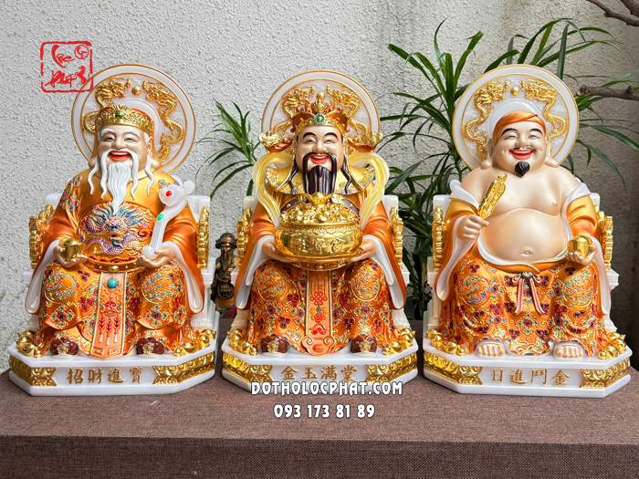 Bộ 3 ông Thần Tài Ông Địa Thần Tiền áo vàng song long 
