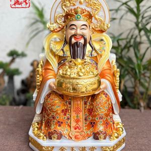 Tượng Thần Tiền áo vàng hào quang song long chầu ngọc