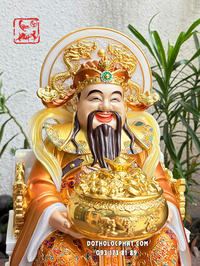 Tượng Thần Tiền áo vàng hào quang lưỡng long tranh châu