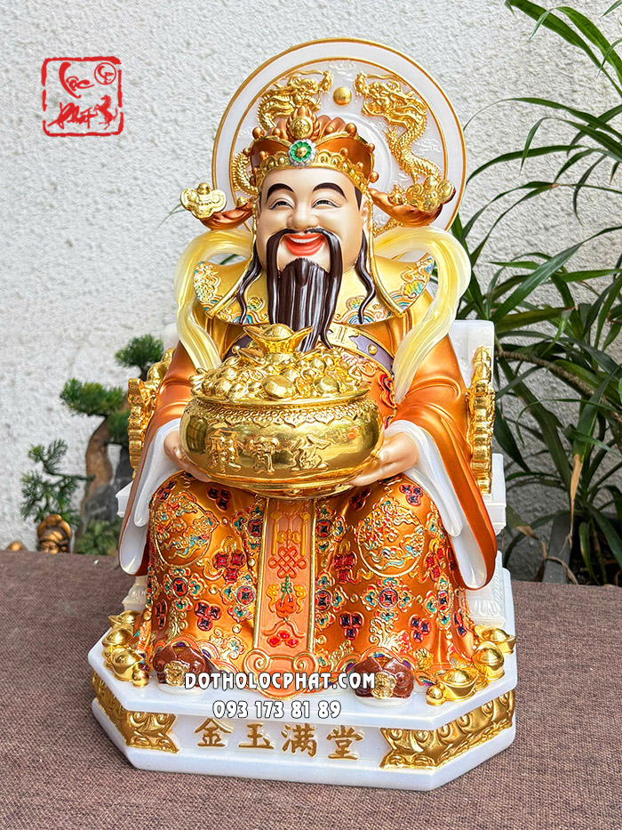 Tượng Thần Tiền áo vàng hào quang lưỡng long tranh châu