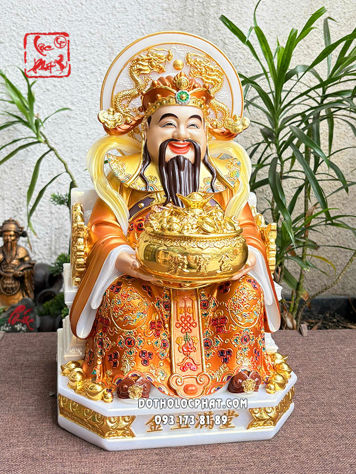 Tượng Thần Tiền áo vàng hào quang lưỡng long tranh châu
