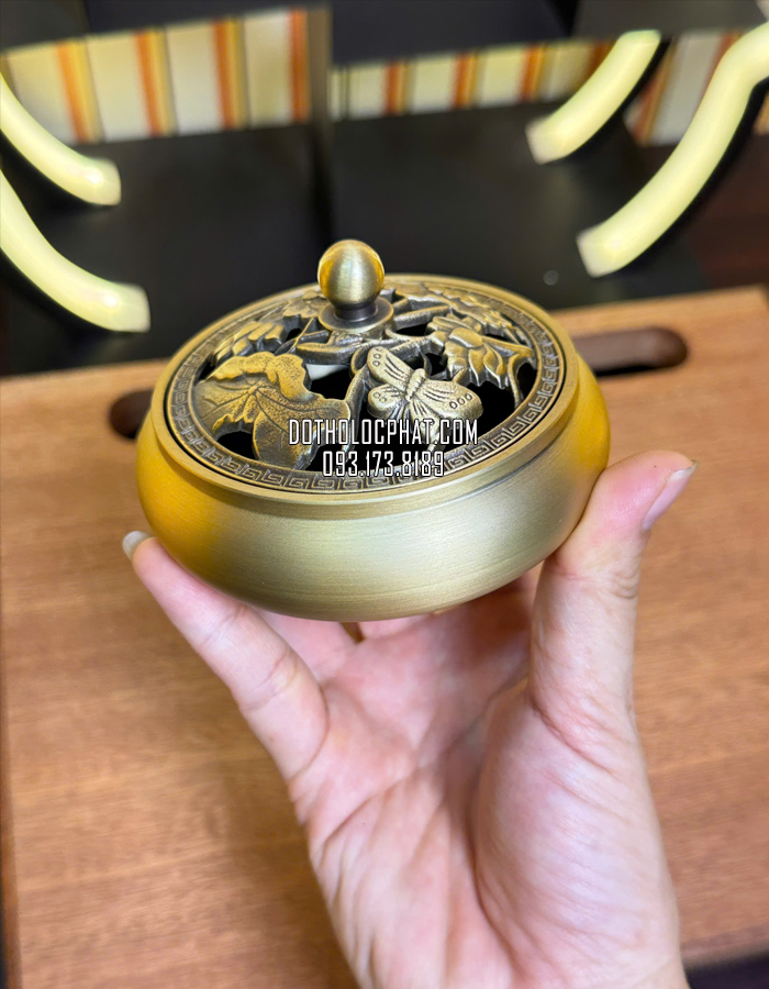 lư đốt trầm đồng sen lá đẹp