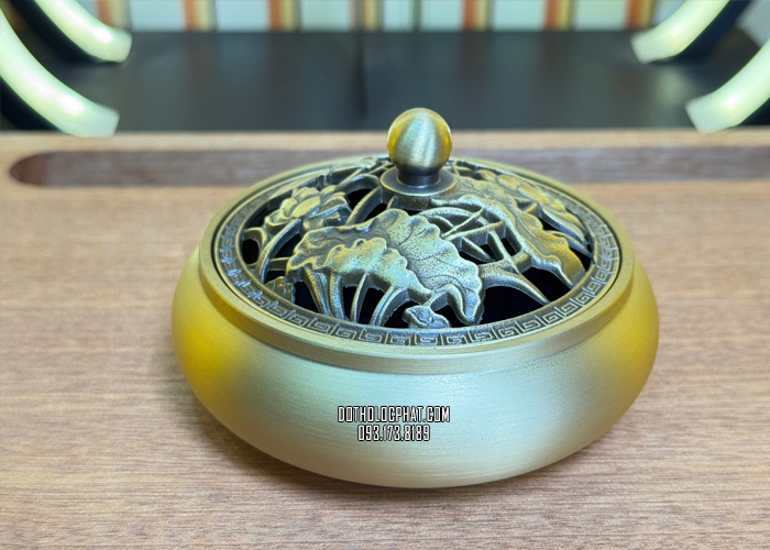 lư đốt trầm đồng sen lá đẹp