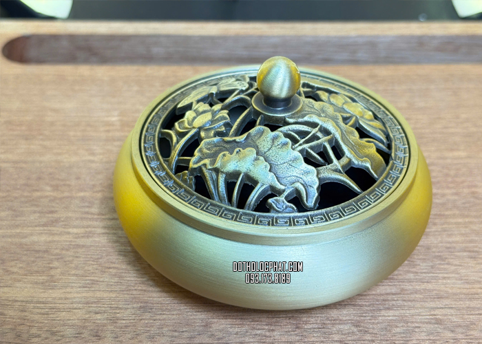 lư đốt trầm đồng sen lá đẹp