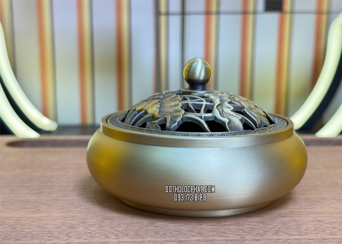 lư đốt trầm đồng sen lá đẹp