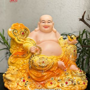 Tượng Phật Di Lặc như ý ngự mây cẩm thạch vàng