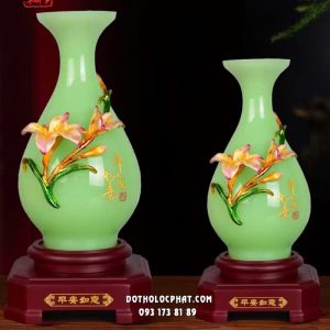 Bình bách hợp bình an như ý xanh ngọc đế gỗ