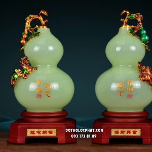 Cặp bình hồ lô chiêu tài hưng nghiệp cóc tỳ hưu xanh ngọc