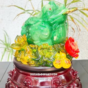 Cóc ngậm tiền phong thủy xanh ngọc bích hồ lô đế gỗ