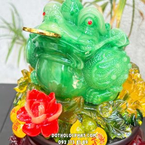 Cóc ngậm tiền phong thủy xanh ngọc bích hồ lô đế gỗ