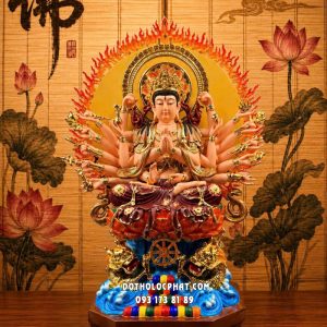 Tượng Bồ Tát Chuẩn Đề hào quang ngọn lửa đế song long chầu pháp luân