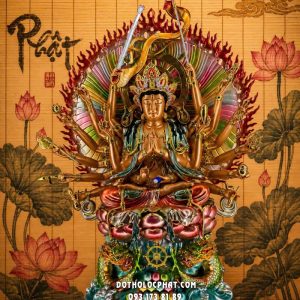 Tượng Phật Mẫu Chuẩn Đề hào quang ngũ sắc đế song long