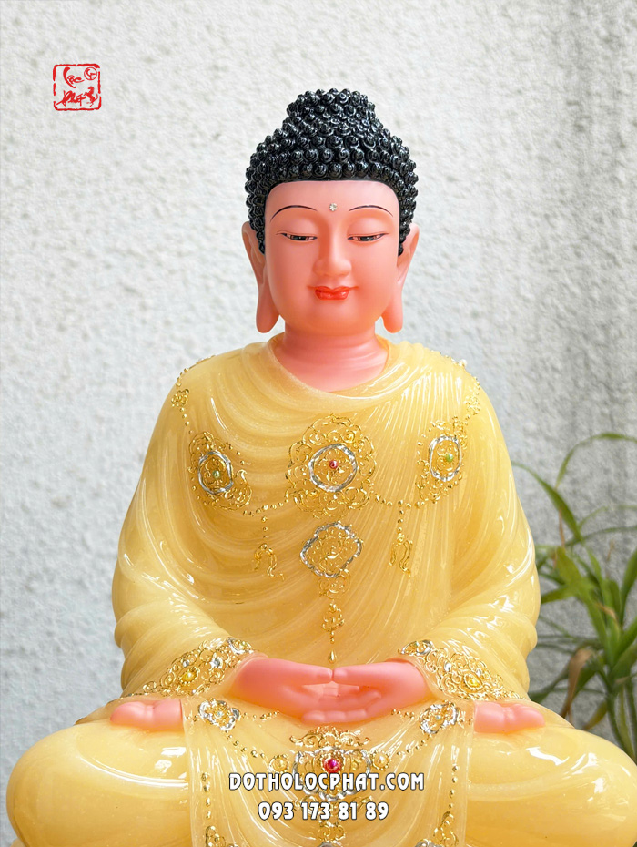 Tượng Hoa Nghiêm Tam Thánh thạch anh viền hoa hào quang