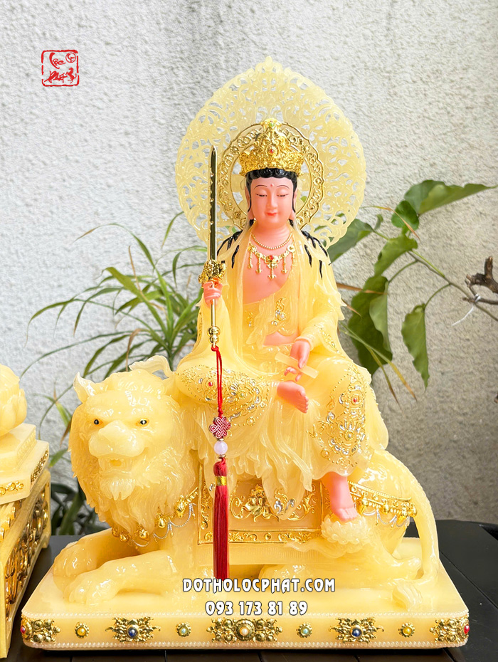 Tượng Hoa Nghiêm Tam Thánh thạch anh viền hoa hào quang
